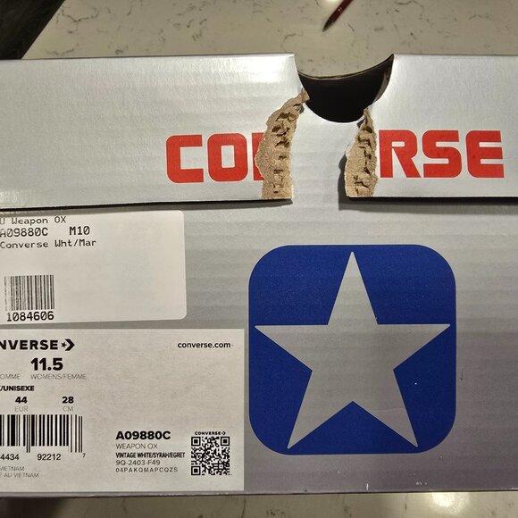 Converse Weapon OX Low Shoes Men's Size 10 Vintage White Maroon A09880C NEW - Picture 8 of 12